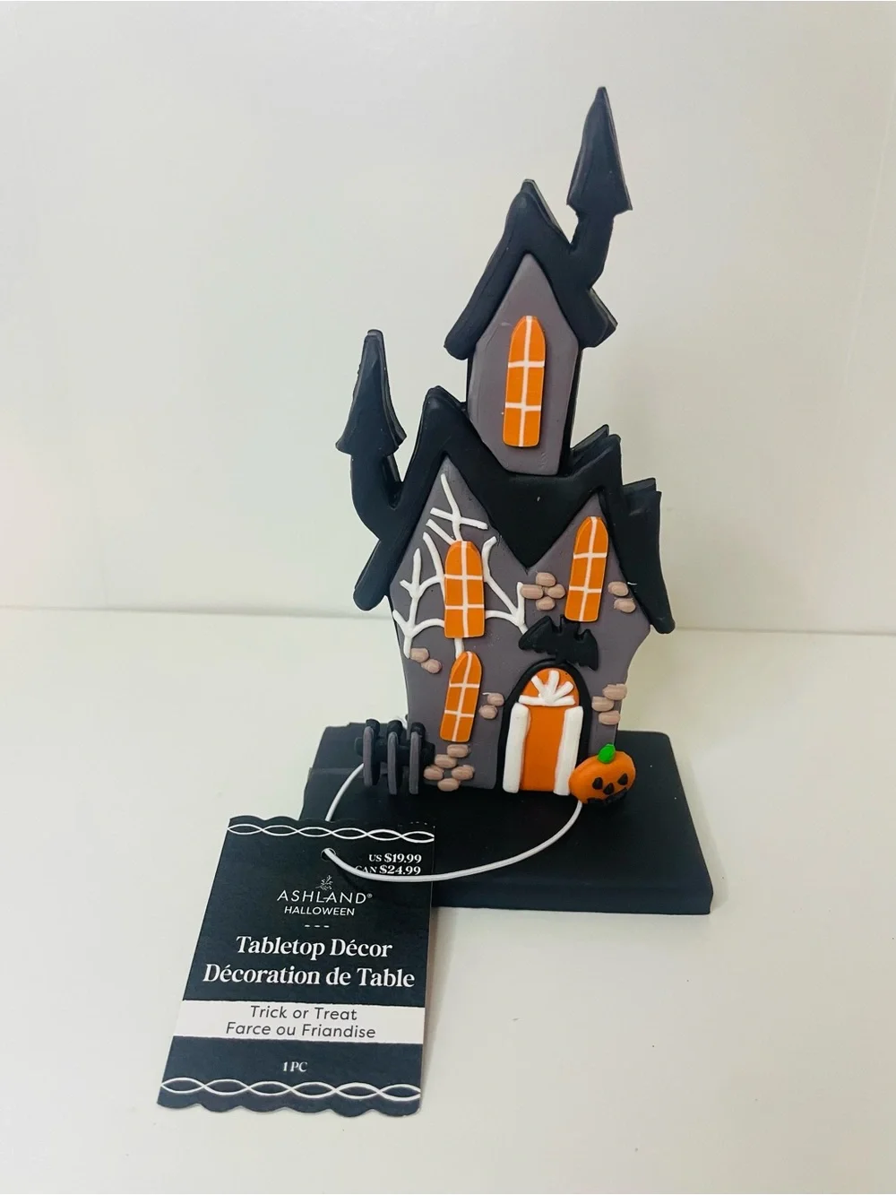 Halloween Haunted House Tabletop Décor with Orange Pumpkin Accent